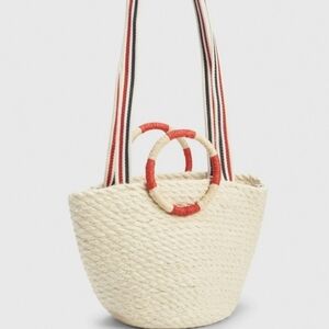GAP Cream Straw Tote with Red and Black Accent Straps